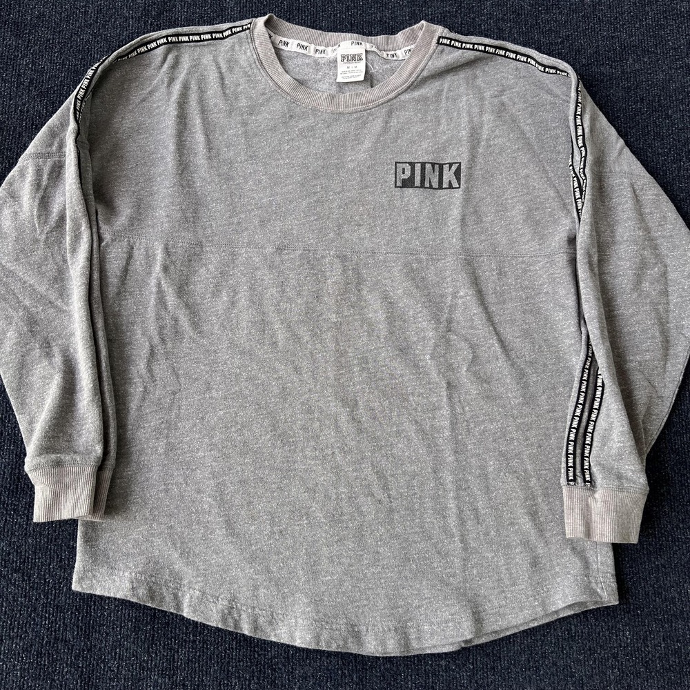 PINK Victoria's Secret Shirt Womens Medium Long Sleeve Logo Tape Back Graphic